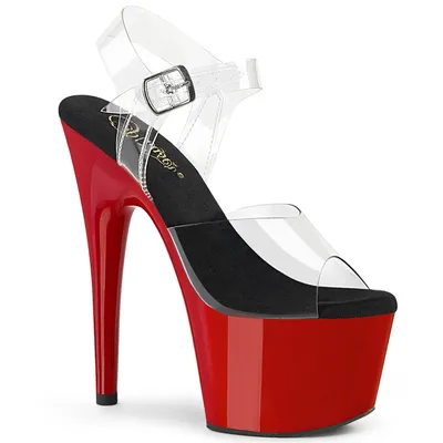 Produktbild von ADORE-708 Damen Sandale von Pleaser, Transparent Schwarz Rot, EU 43, US 13