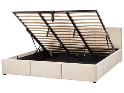 Zdjęcie produktu dla BELIANI Łóżko z pojemnikiem jasnobeżowe tapicerowane welurem 180 x 200 cm pikowane wezgłowie nowoczesny design