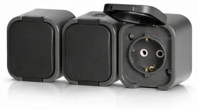 Productafbeelding van Opbouwstopcontact, 3-voudig, IP54, serie, grijs-zwart