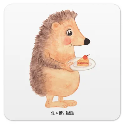 Produktbild von Mr. & Mrs. Panda coaster set Igel Kuchenstück 10er Set - Weiß - Geschenk, Einladung Party, Tischuntersetzer, Untersetzer Gläser, Kuchen Backen, für, Glas-Untersetzer