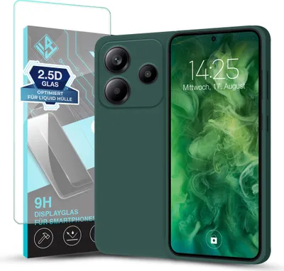 Produktbild von Hülle für Xiaomi Redmi Note 14 5G mit 9H Displayglas Displayschutz Plus Case Cover Bumper Silikon Softgrip Schutzhülle Farbe: Grün