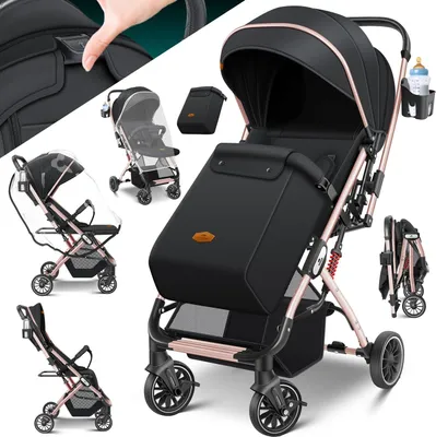 Produktbild von KIDIZ® Kinderwagen Kinderbuggy klappbar Liegebuggy Sportwagen Faltbar 360° Räder 5-Punkt Gurt Inkl. Fußsack, Getränkehalter, Regenabdeckung & Moskitonetz verstellbare Rückenlehne & Sonnenverdeck