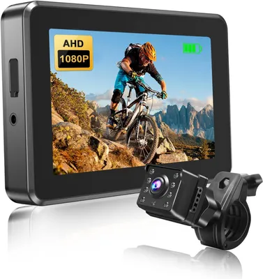 Immagine prodotto di Telecamera posteriore per bicicletta - Schermo HD 1080p con visione notturna e supporto per manubrio, colore nero