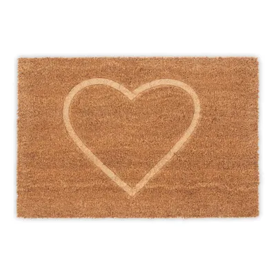 Image de Tapis d'entrée Relaxdays en fibre de coco, motif cœur, 60 x 40 cm, antidérapant, résistant aux intempéries, pour l'intérieur et l'extérieur, couleur naturelle