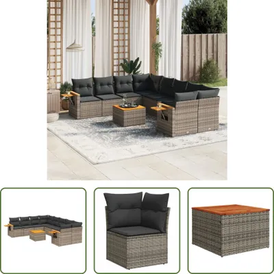 Produktbild von The Living Store 9-tlg. Garten-Sofagarnitur mit Kissen Grau Poly Rattan