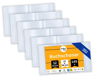 Produktbild von perfect line 12x Buchumschlag 27 cm Höhe - Schulbuchhülle glasklar, PP, bis 54 cm Breite
