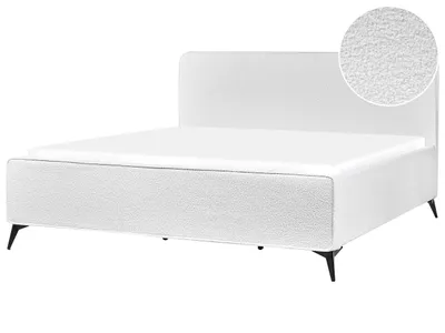 Produktbild von BELIANI Polsterbett Cremeweiß Bouclé mit Lattenrost 180 x 200 cm Hohes Kopfteil Schwarze Metallbeine Retro Design Schlafzimmer Ausstattung Möbel