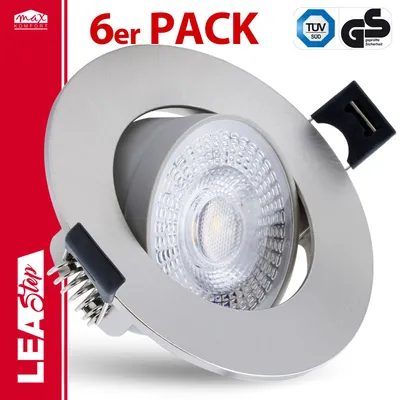 Produktbild von 6er Set LED Einbaustrahler LEA-Step 7W warmweiß schwenkbar Eisen gebürstet