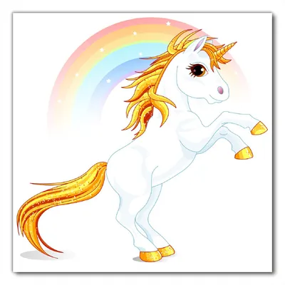 Produktbild von Wallario selbstklebende Möbelfolie/ Tischdecke für Innen und Außen, Größe: 50 x 50 cm - Weißes Einhorn vor einem Regenbogen
