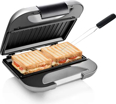 Produktbild von Sandwichtoaster Snackmaker für 2 Sandwiches Toasties Sandwichmaker & Gabel 750W