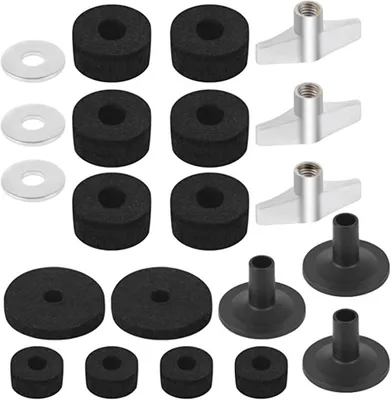 Imagen del producto de Juego de 21 piezas de fieltro para soportes de platillos, incluyendo fieltro para hi-hat y tuercas de ajuste, accesorios para batería