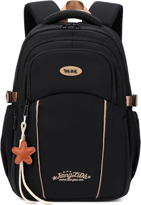 Productafbeelding van Schoolrugzak voor Meisjes, waterdichte schooltas, voor laptop tot 15,6 inch, zwart, voor school