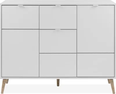 Obrázek produktu pro KLINT 3dveřová příborník s 1 zásuvkou v bílé a dubové povrchové úpravě, šířka 115 cm