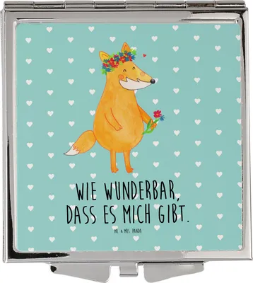 Produktbild von Mr. & Mrs. Panda Kosmetikspiegel Fuchs Blumen - Türkis Pastell - Geschenk, Handspiegel, Boho, Kleiner Spiegel, Schminkspiegel, Taschenspiegel, Freundin, Klappbarer, Ich