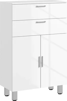 Produktbild von Badezimmerschrank - Standschrank - 2 Schubladen & Schrank mit Regalen - 60x30x93 cm - Selbstmontage - Weiß