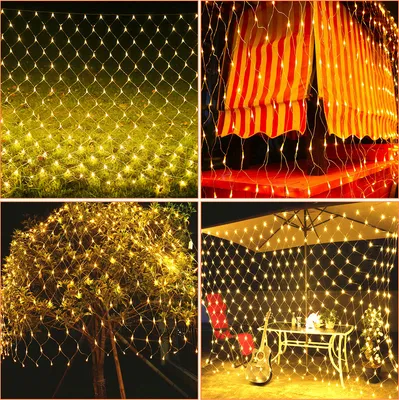 Image de Yakimz Filet lumineux LED 3*2M Rideau lumineux Chaîne lumineuse Lumière extérieure 8 modes Blanc chaud