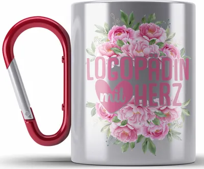 Produktbild von Trendation - Logopädin Mit Herz Edelstahl Tasse Karabiner Geschenk Logopädie Logopäde (Rot)