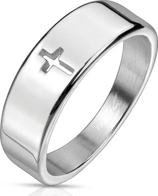 Produktbild von viva adorno Gr. 50 (15,9 mm Ø) Damenring Herrenring Fingerring Edelstahl Silber christliches Kreuz schlicht RS53