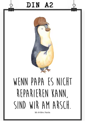 Produktbild von Mr. & Mrs. Panda Bild Wenn Papa es nicht reparieren kann, sind wir am Arsch DIN A2 - Weiß - Geschenk, Pinguin, wanddeko, drucke, Vatertag, Wandschmuck, Wanddekoration