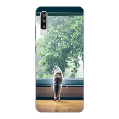 Produktbild von MuchoWow® Handyhülle Schutzhülle Hülle für Samsung Galaxy A70 Katze - Fenster - Pflanzen Silikon Softcase Handy Hülle - Schutzhaube