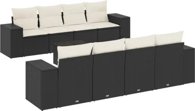 Produktbild von vidaXL 9-tlg. Garten-Sofagarnitur mit Kissen Schwarz Poly Rattan