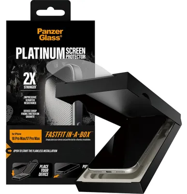 Immagine prodotto di Protezione per schermo PanzerGlass® Platinum per iPhone 18 Pro Max | 17 Pro Max | Adatta a schermi ultra-ampi, con sistema FASTFIT integrato, Apple - iPhone 17 Pro Max, Apple - iPhone 18 Pro Max, Applicazione a secco, Resistente ai graffi, Resistente agli urti, Trasparente, 1 pezzo