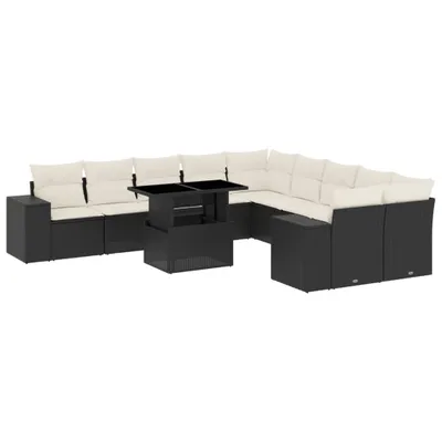 Produktbild von vidaXL 11-tlg. Garten-Sofagarnitur mit Kissen Schwarz Poly Rattan