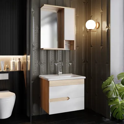 Produktbild von Badmöbel Set Marmara Weiß 65 | Waschbecken & Unterschrank | Spiegel Badschrank
