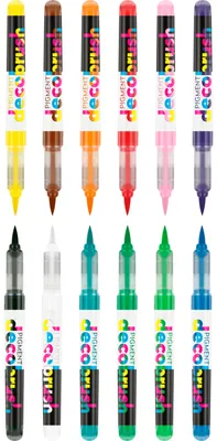 Produktbild von karin Pigment Decobrush, Schwarz, Blau, Braun, Grün, Orange, Pink, Rot, Türkis, Violett, Weiß, Gelb, 12 Farben, Rund, Junge/Mädchen, Box, 12 Stück(e)