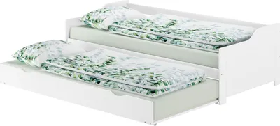 Produktbild von Sofabett Couchbett Wohnbett 90x200 Einzelbett Bettkasten Kiefer weiß Zubehör wählbar V-60.34-09Wohne Zubehör