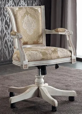 Produktbild von Casa Padrino Luxus Barock Bürostuhl Gold / Weiß 58 x 48 x H. 89-99 cm - Höhenverstellbarer Schreibtischstuhl mit elegantem Muster - Barock Büro Möbel - Luxus Qualität -  Italy
