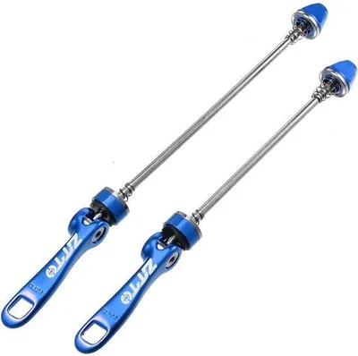 Zdjęcie produktu dla Szybkozłączki podwójne - stop aluminium/stal - 15 cm/19 cm - niebieskie - uniwersalne mocowanie - łatwe w użyciu - osie rowerowe