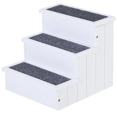 Produktbild von PawHut Haustiertreppe Hundetreppe Einstiegshilfe mit Teppich Tannenholz Weiß