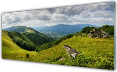 Produktbild von Glasbilder 125x50 Wandbild Druck auf Glas Gebirge Wiese Landschaft