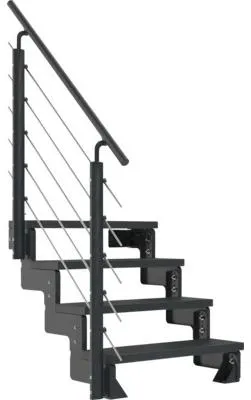 Produktbild von Pertura Aussentreppe Tallis 80 cm 4 Steigungen anthrazitgrau/Trimax anthrazit mit Geländer