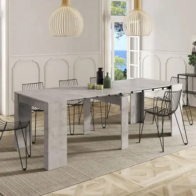 Produktbild von Konsolentisch Dboc, Ausziehbarer Esstisch, Tisch mit Mehrzweckverlängerungen, die auf bis zu 10 Sitzplätze erWeißert werden können, 51/237x90h78 cm, Beton