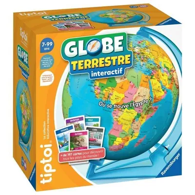 Image de Globe Terrestre Interactif Tiptoi, Jeu Éducatif Ravensburger, 7 Ans et Plus, Avec 200 Cartes