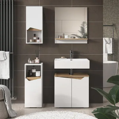 Produktbild von Badschrank Weiß Marelle 30x67x17 cm - hängender Badezimmerschrank, Grifflose Fronten für eine Moderne Optik