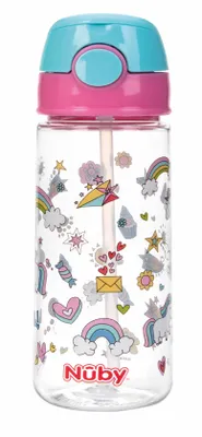Produktbild von Becher mit weichem Trinkhalm und Drückknopf aus Tritan™- 540 ml- rosa - 3 Jahre+