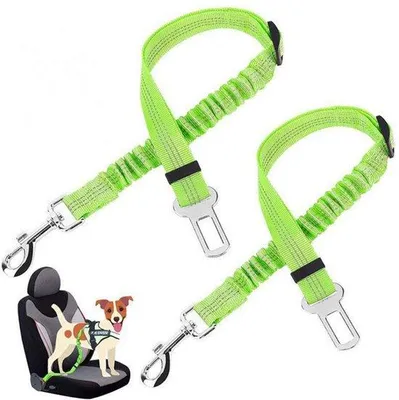 Produktbild von Hunde-Sicherheitsgurte für Autos mit verstellbarer Länge - 2 Einheiten - Hunde-Fixierungsbänder mit elastischer Dämpfung und starkem Karabiner-Klammern - Breite 2,5 cm, Gesamtlänge verstellbar 47-70 cm