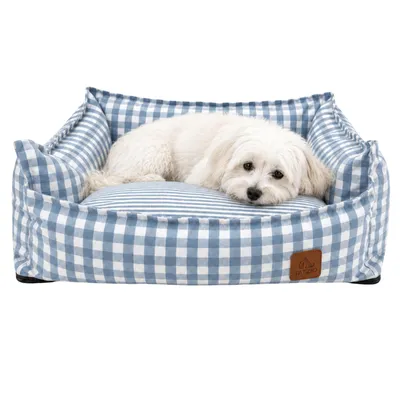 Produktbild von TATZIO Katzenbett & Hundebett waschbar herausnehmbares Kissen kariert 60x50cm blau