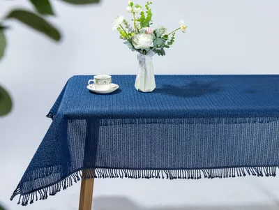 Produktbild von Moa Weichschaum Tischdecke mit Fransen Garten, Balkon, Terrasse,Blau, (Eckig140x110cm)