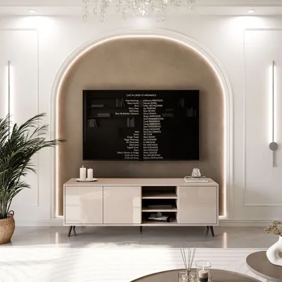 Produktbild von TV-Schrank SANAYI in Kaschmir Hochglanz mit Schräge schwarze