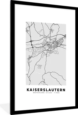 Produktbild von MuchoWow® Gerahmtes Poster Kaiserlautern - Karte - Stadtplan - Deutschland 60x90 cm - Poster mit Schwarzem Bilderrahmen Wandposter Rahmen Foto Bilder - Dekoration - Wandposter Wohnzimmer - Hochwertig