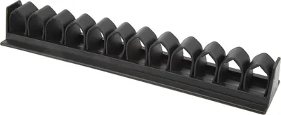 Produktbild von Pferdepeitsche und Gertenhalter zur Wandmontage, stabiler Halter für Stallorganisation, aus Kunststoff, schwarz