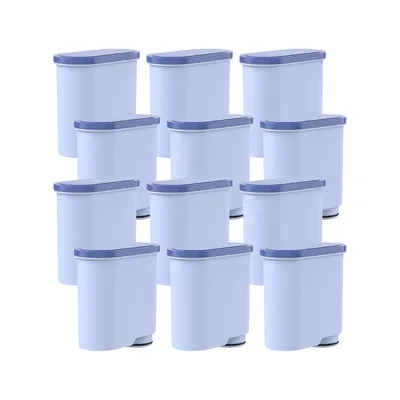 A collection of water filter cartridges arranged in a grid.