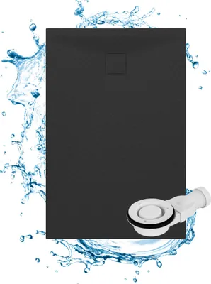 Produktbild von Granitan | Duschwanne Teja - 120x80 cm - Schwarz - Robustes SMC, Antirutsch-Oberfläche, Elegante Struktur
