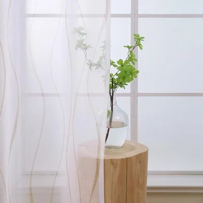 Image de Rideaux transparents beige clair à plis, 225 cm