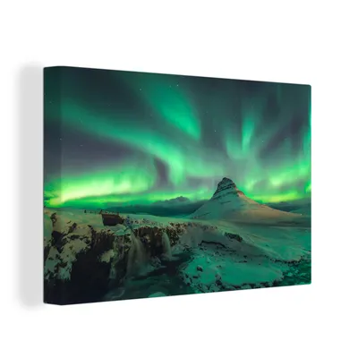 Produktbild von OneMillionCanvasses® - Leinwandbilder - 150x100 cm, Nordlichter - Berge - Norwegen, Wandbilder Kunstdruck Wanddekoration