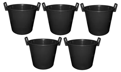 Produktbild von 5 Stück 35 L Kübel Baueimer Eimer Putzeimer Wassereimer Mörteleimer Gartenbehälter mit Griffen schwarz